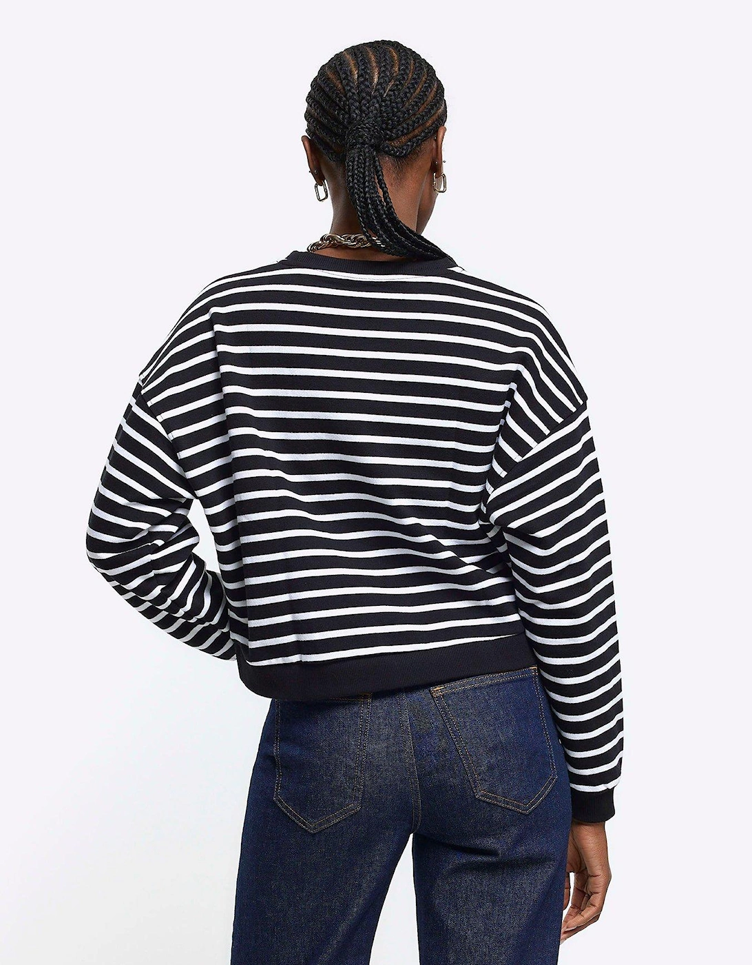 Striped Cropped Sweatshirt - Black