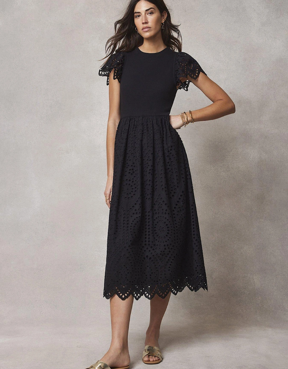 Broderie Woven Mix Midi Dress, 2 of 1