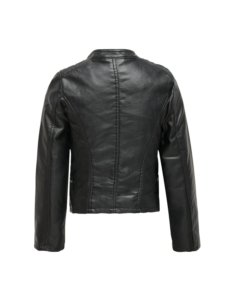 Girls Freya Faux Leather Biker Jacket - Black