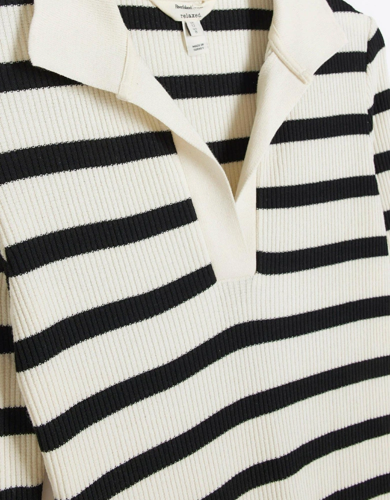 Ribbed Striped Sleeveless Midi Dress - Black/White