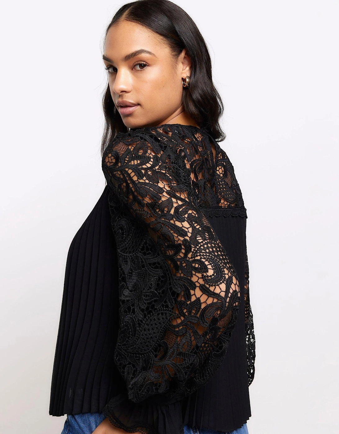 Pleated Lace Blouse - Black