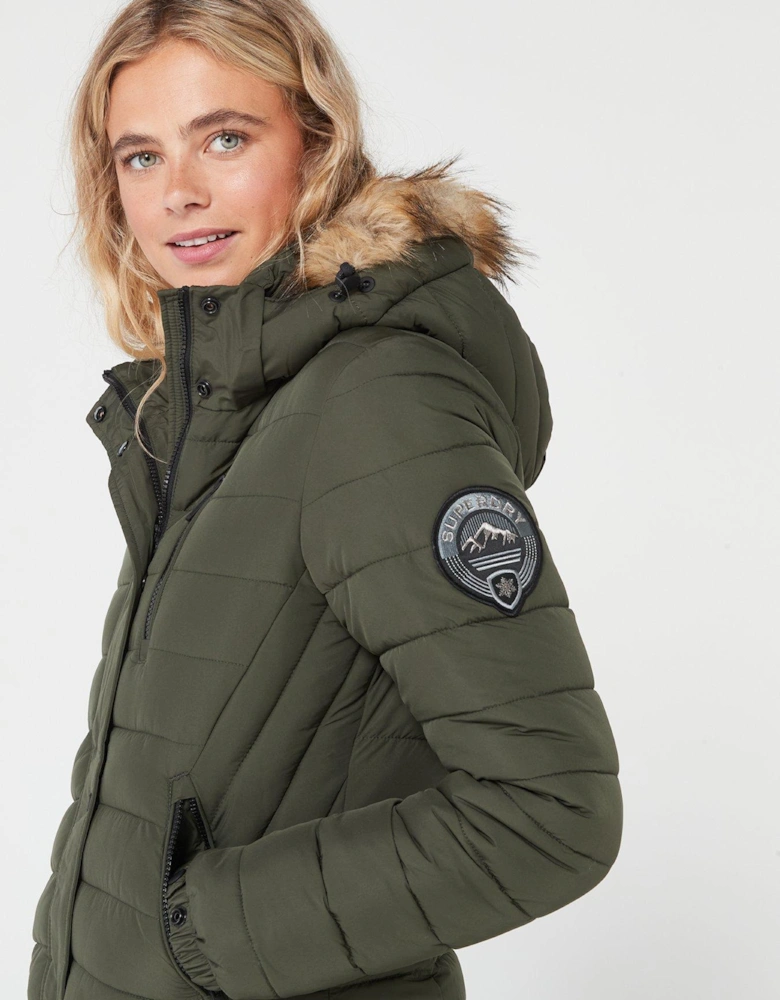 Fuji Hooded Mid Length Puffer Coat - Green