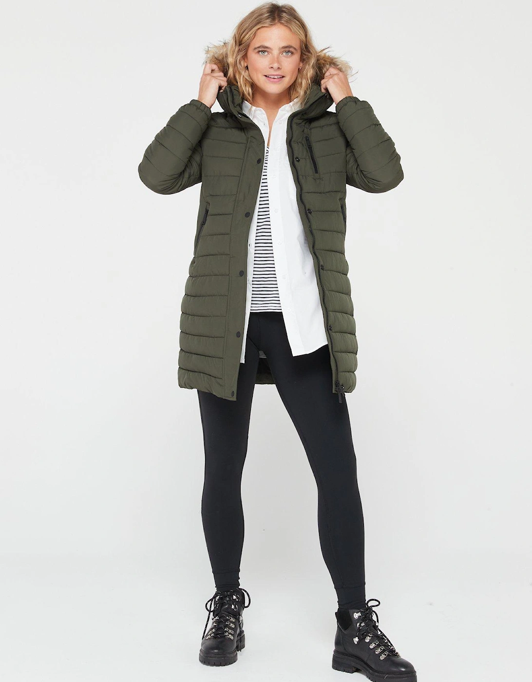 Fuji Hooded Mid Length Puffer Coat - Green