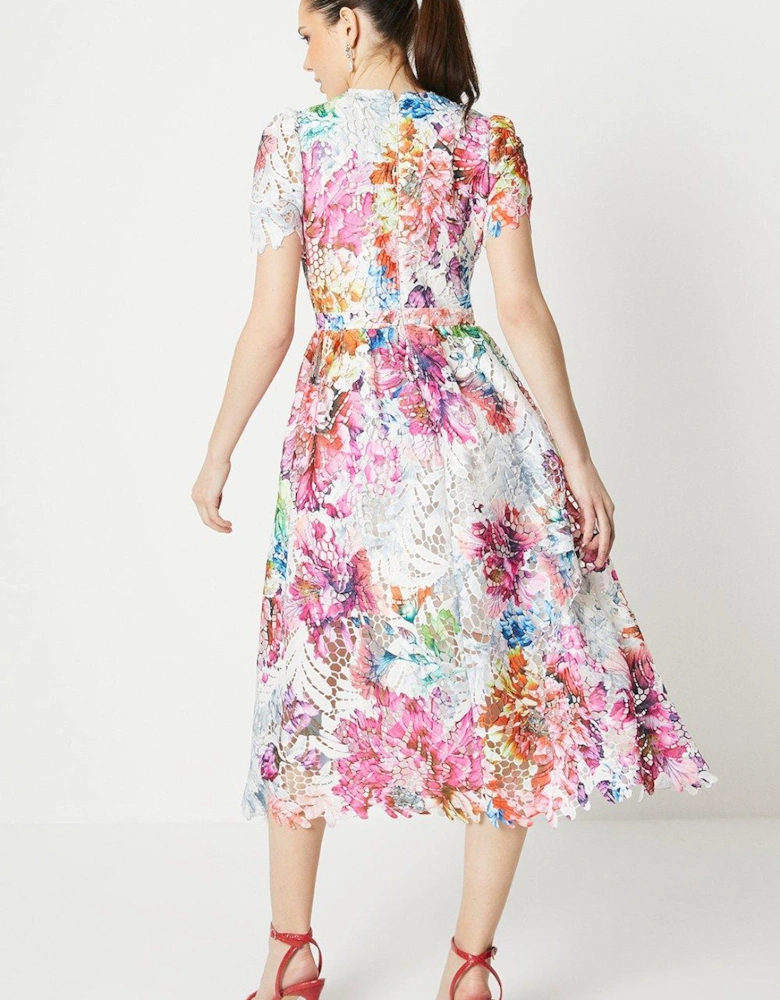 Printed Lace Midi Dress