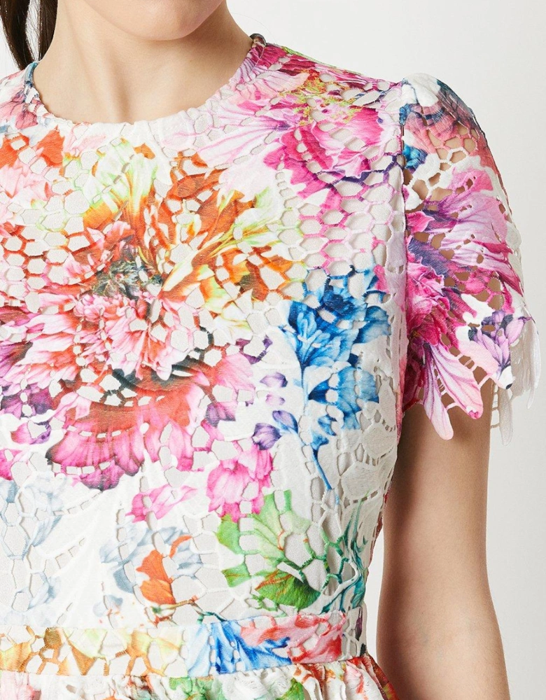 Printed Lace Midi Dress