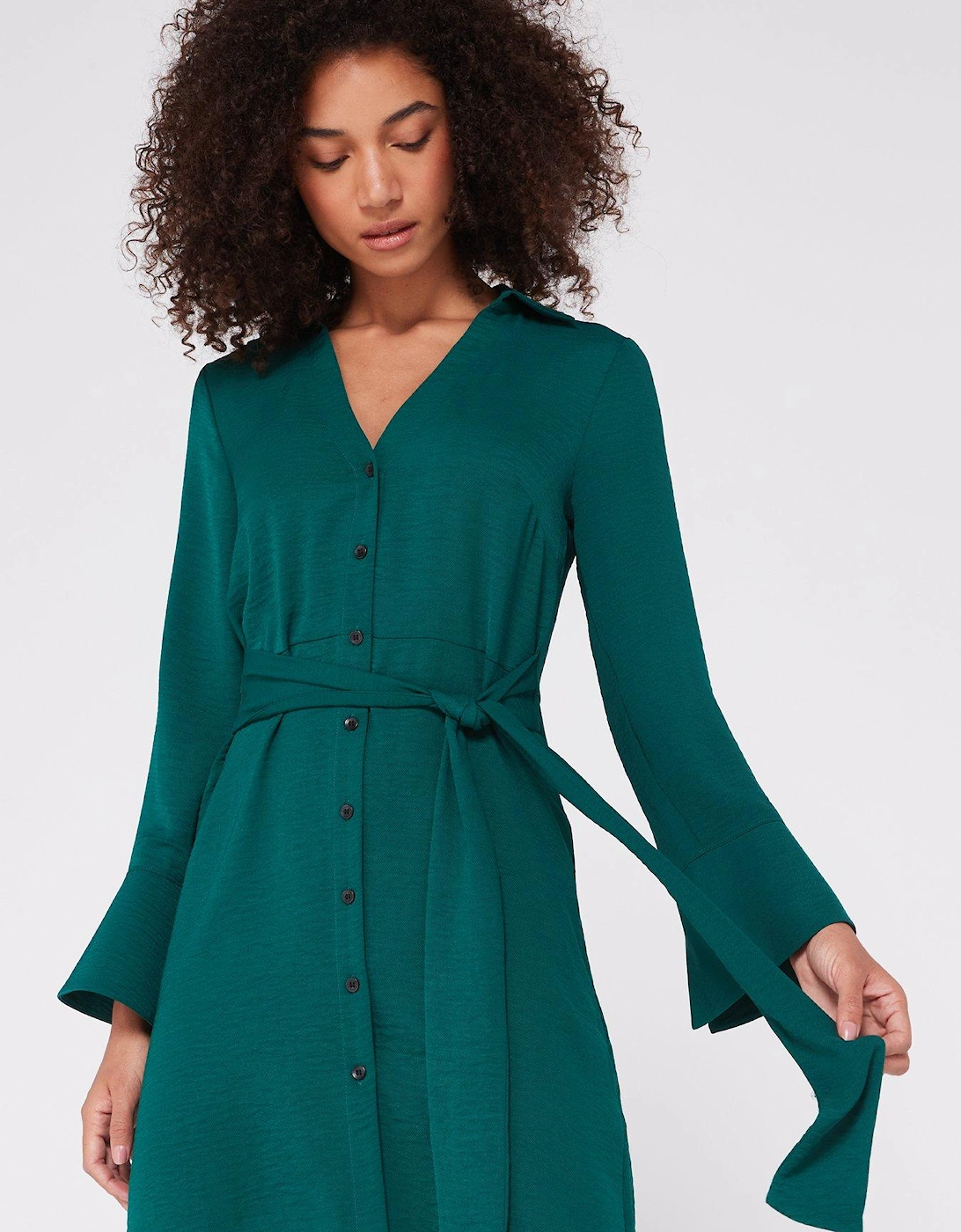 Long Sleeve Mini Shirt Dress - Green