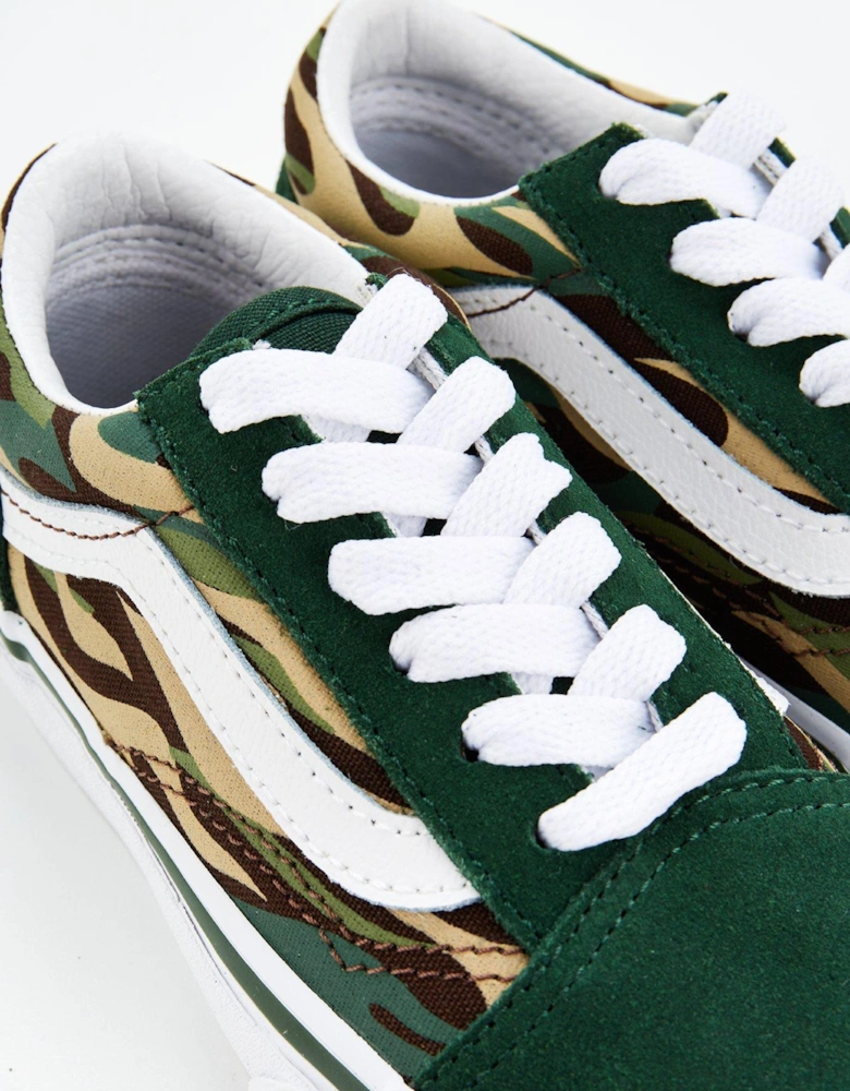 Old Skool Flame Camo Younger Trainers - Dark Green
