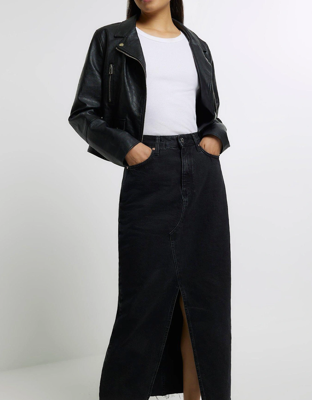 Denim Midaxi Skirt - Black