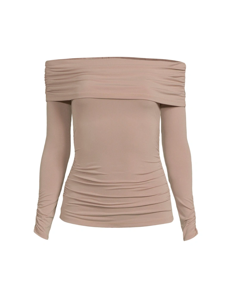 Bardot Ruched Detail Fitted Top - Beige