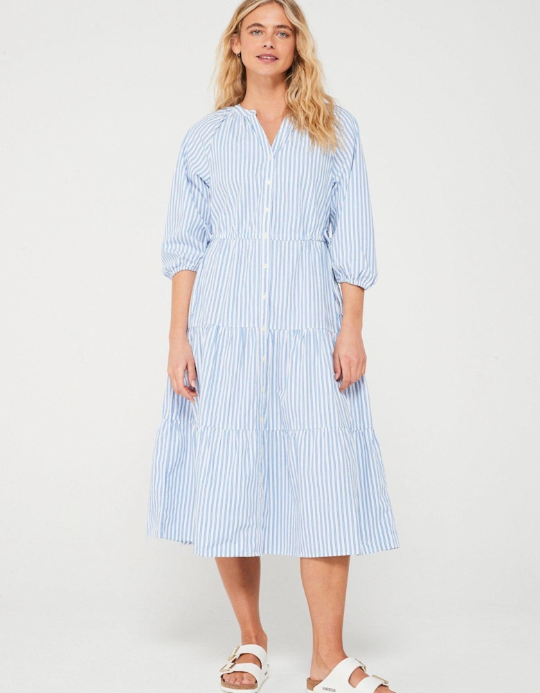 Cecile Short Sleeve Midi Dress - Bearberry Stripe - Blue