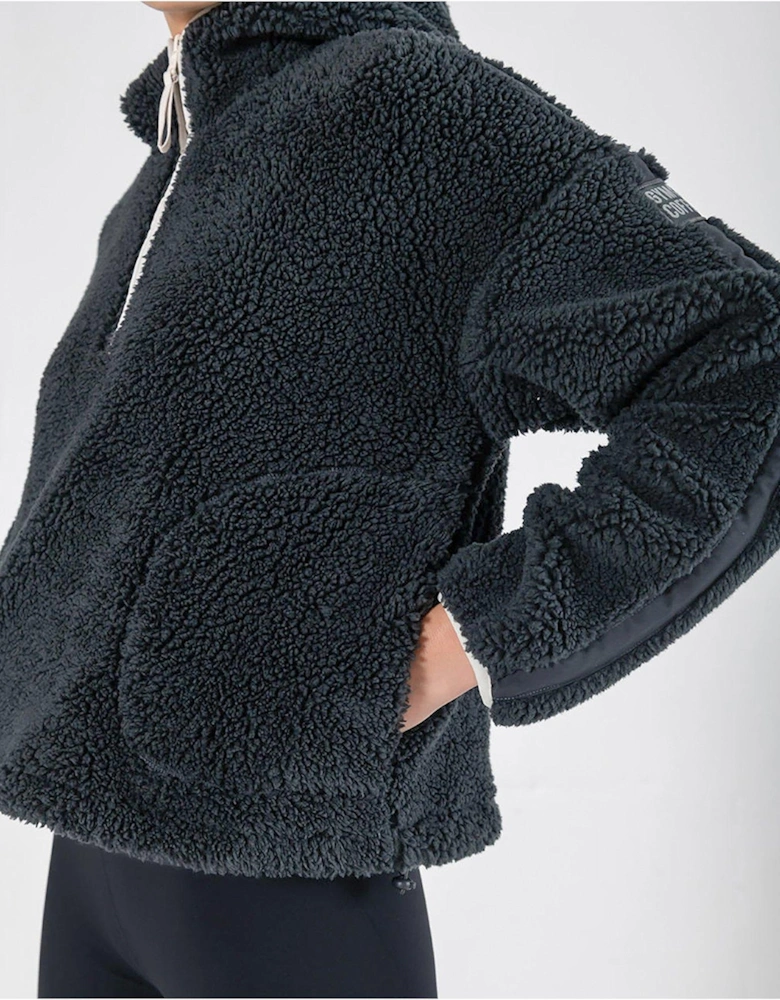 Womens Industry Fleece Half Zip Hooded Top -  Grey