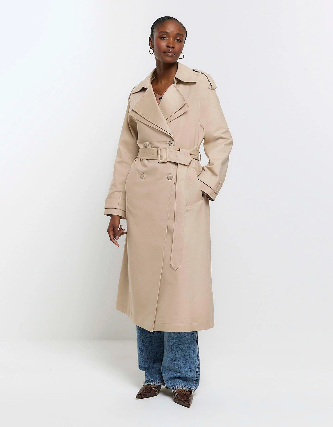 Double Collared Belted Trench - Beige