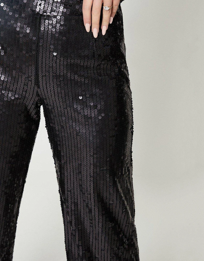 Sequin Wide Leg Trousers - Black