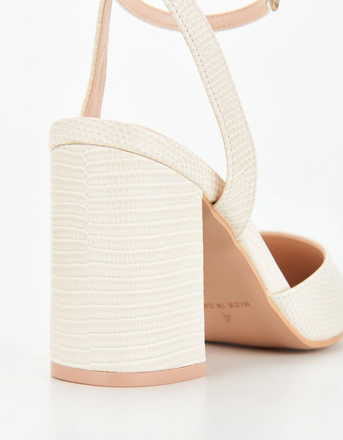 Wide Fitting Pointed Front Heeled Sandal - Cream Lizzard
