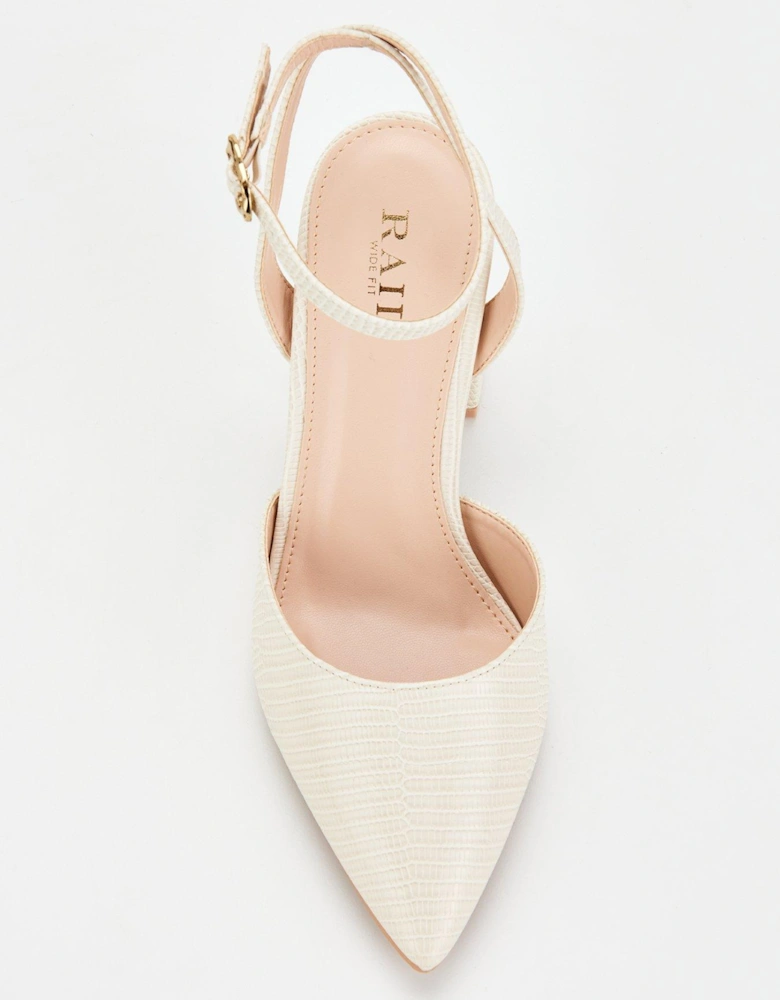 Wide Fitting Pointed Front Heeled Sandal - Cream Lizzard