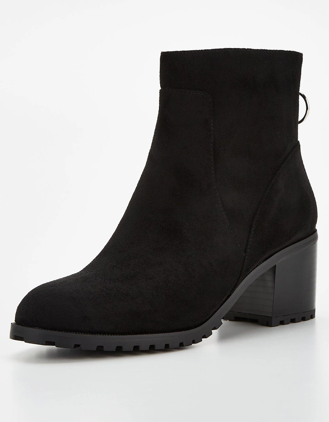 CASUAL BLOCK HEEL ANKLE BOOT WITH BACK ZIP - Black