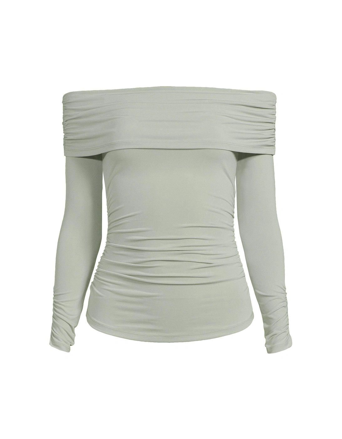Bardot Ruched Detail Fitted Top - Green