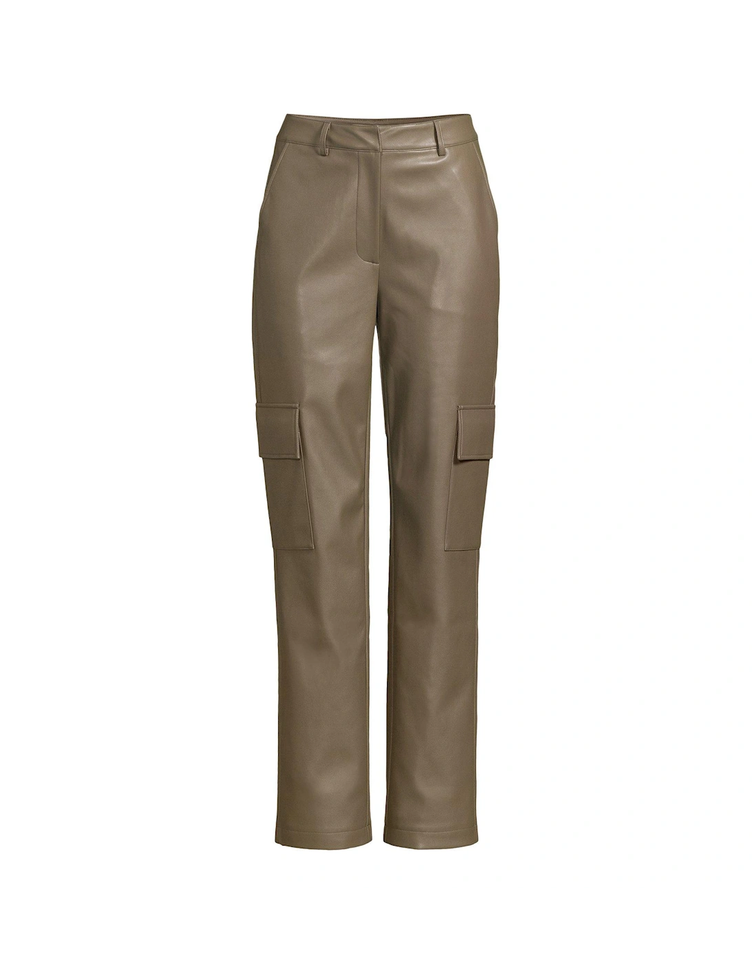 Cargo Pocket PU Relaxed Trousers - Khaki