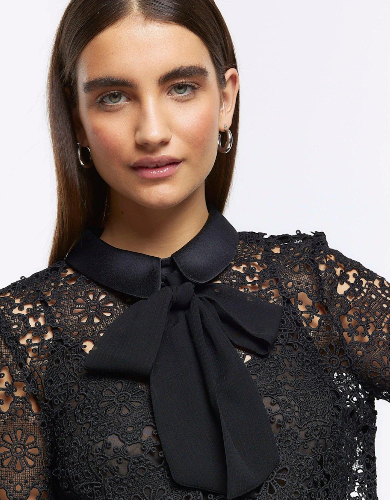 Lace Bow Detail Shirt - Black