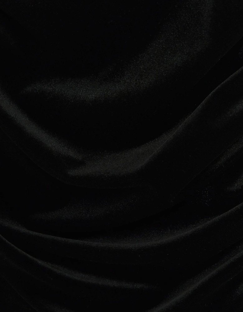 Ruched Velvet Cowl Mini Dress - Black