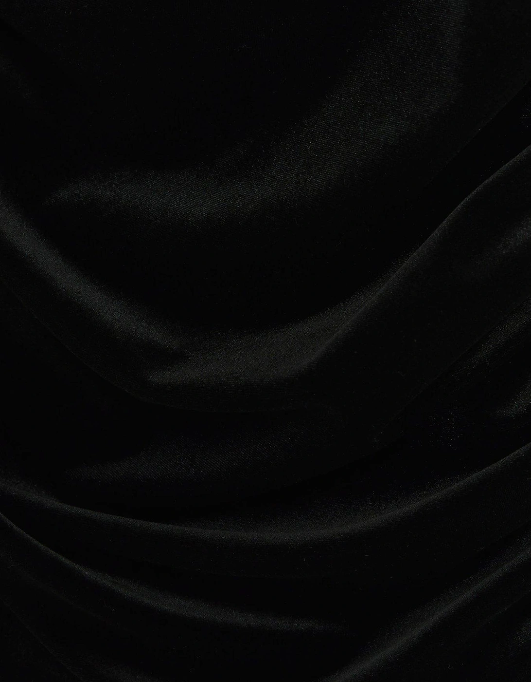Ruched Velvet Cowl Mini Dress - Black