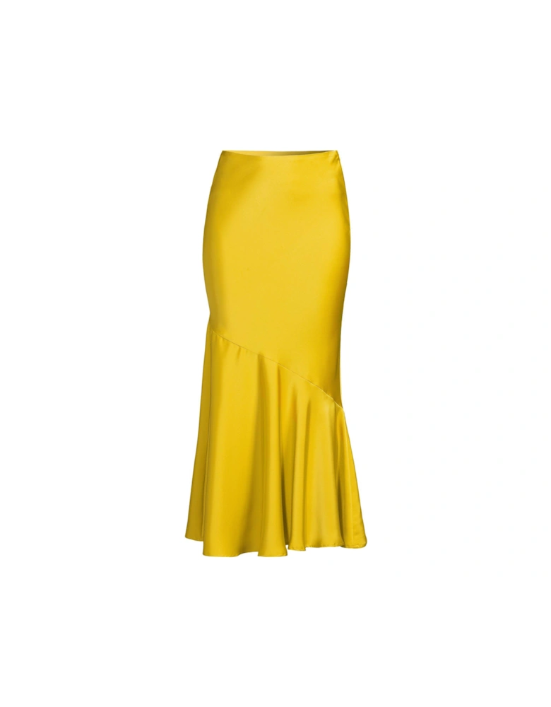 x V by Very Chartreuse Satin Midi Skirt - Chartreuse