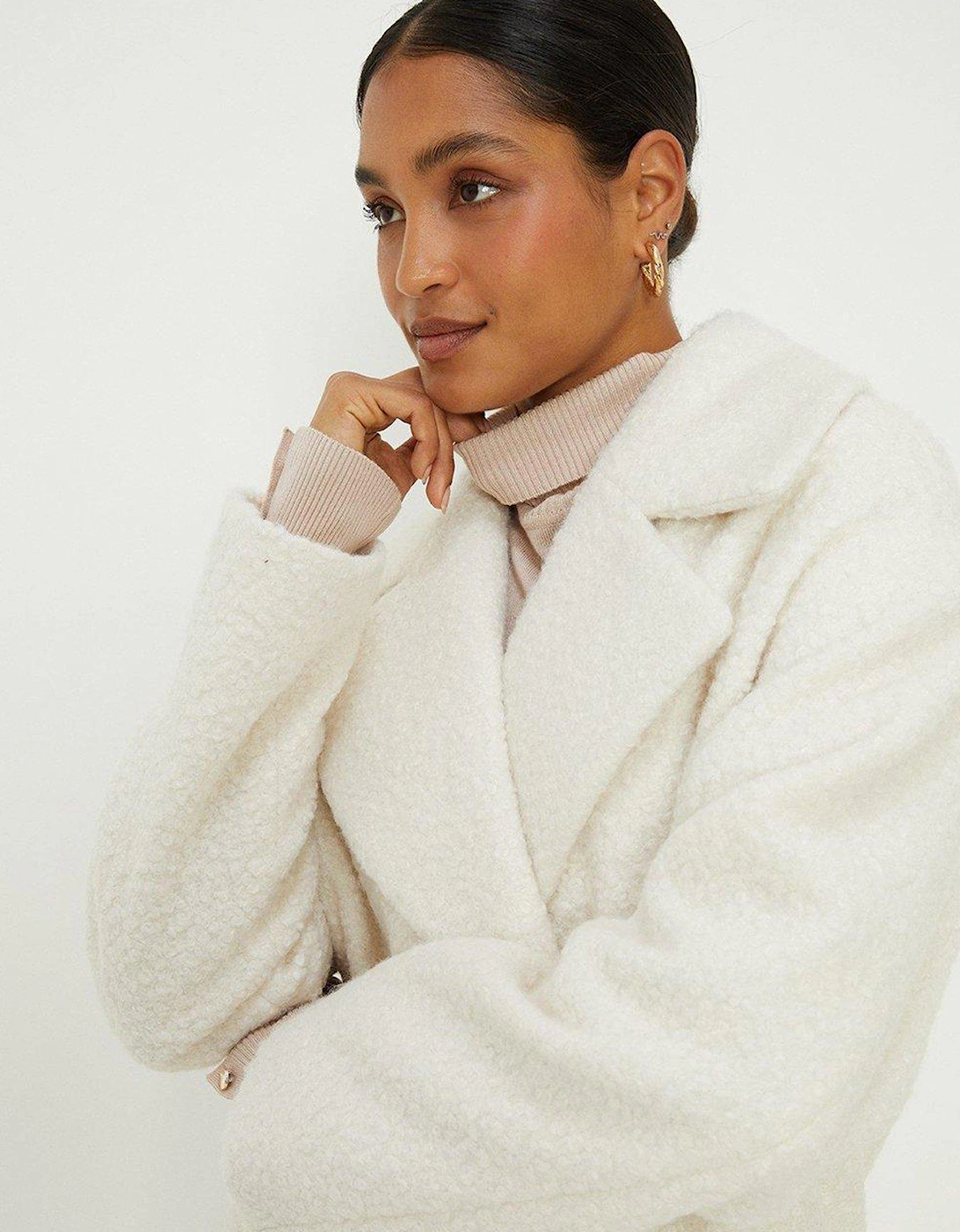 Double Breasted Boucle Coat - Cream