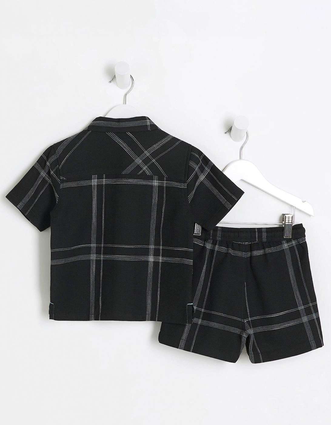 Mini Boys Check Shirt and Shorts Set - Black