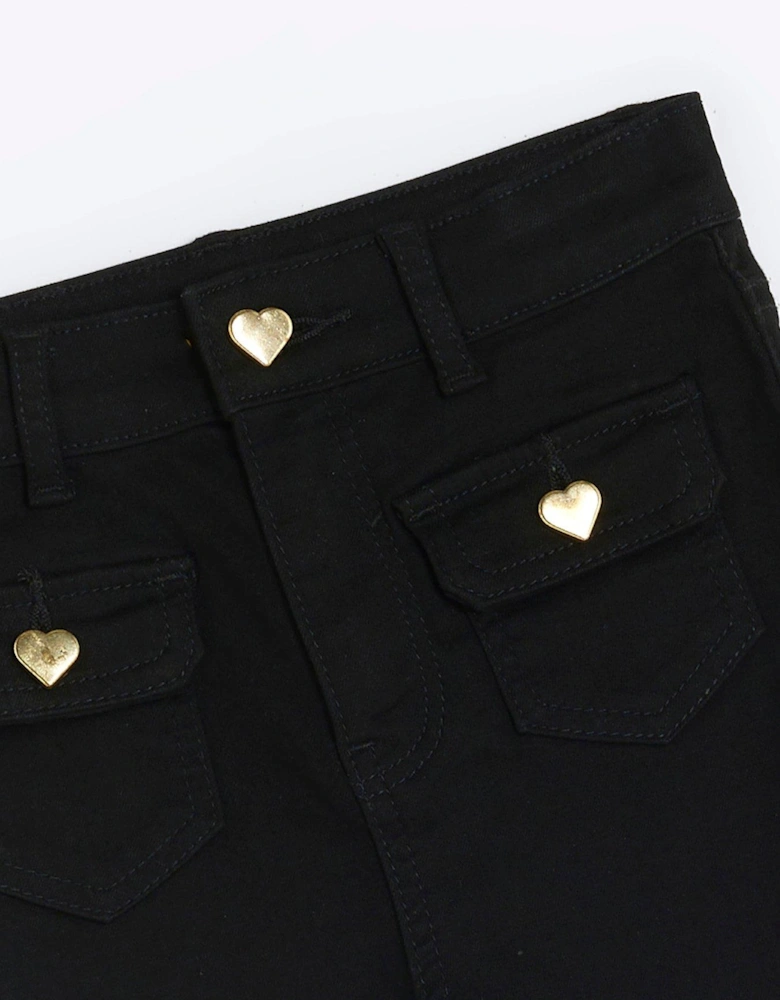 Girls Front Pocket Flare Jeans - Black