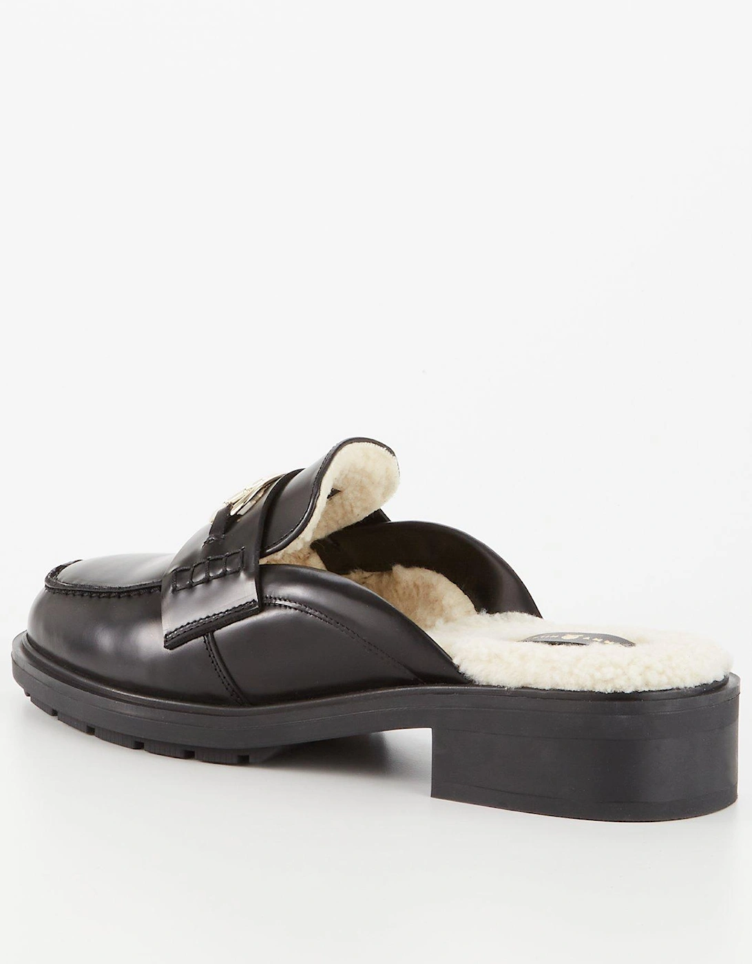 Borg Lined Leather Mule - Black