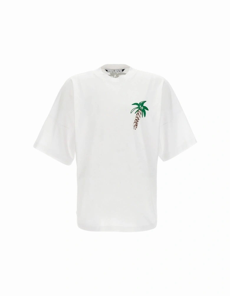 Sketchy Palm Tree Design Oversized Fit White T-Shirt