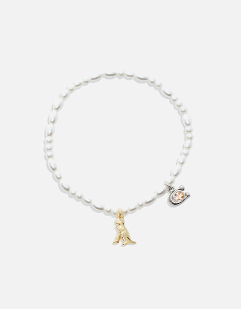 Faux Pearl Gold-Plated Charm Bracelet