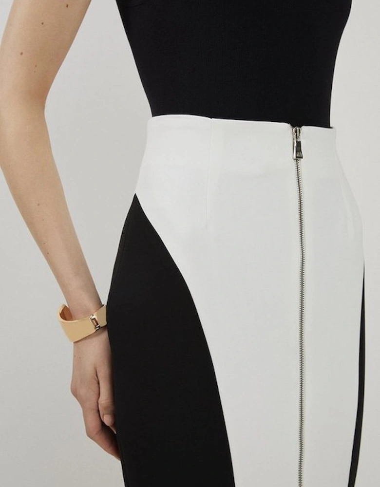 Compact Stretch Colour Block Panelled Tailored Midaxi Skirt