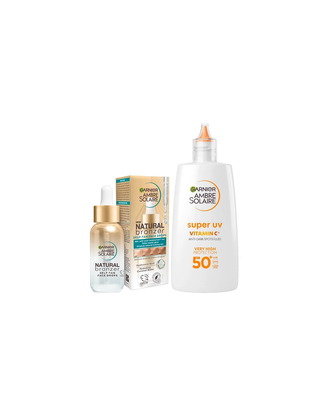 Glow and Protect Duo: Natural Bronzer Self-Tan Drops and Ambre Solaire Vitamin C Facial SPF50+ Fluid, 2 of 1