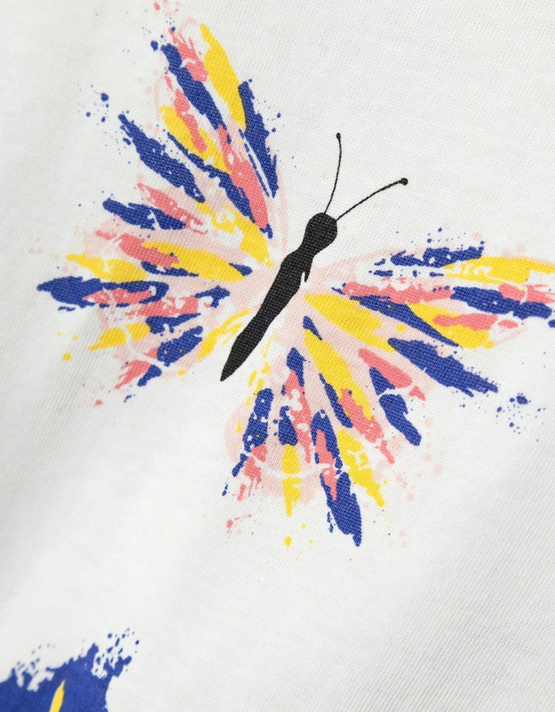 Girls Vigga Jersey Butterfly Print Playsuit - Bright White