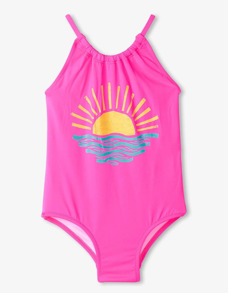 Girls Sunrise Gather Front Swimsuit - Neon Pink