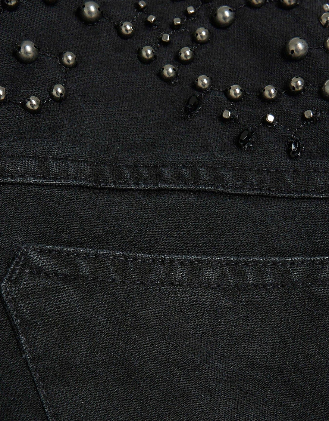 Girls Denim Embellished Boilersuit - Black