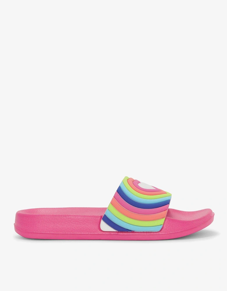 Girls Rainbow Heart Slide On Sandals - Pink