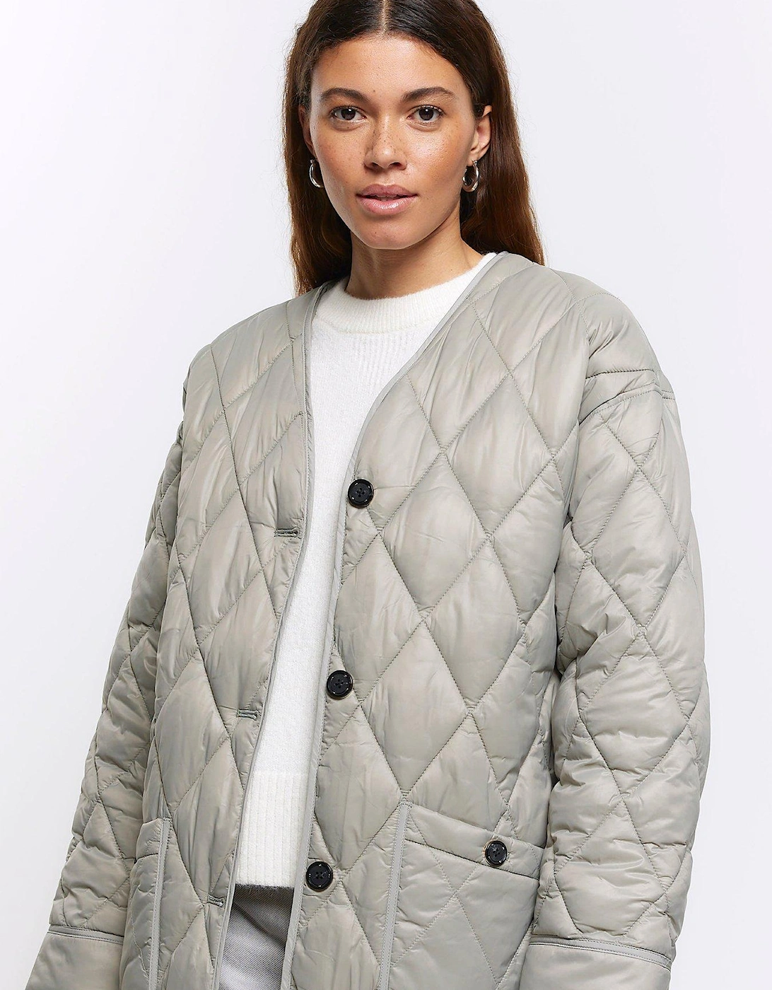 Quilted Longline Coat - Grey