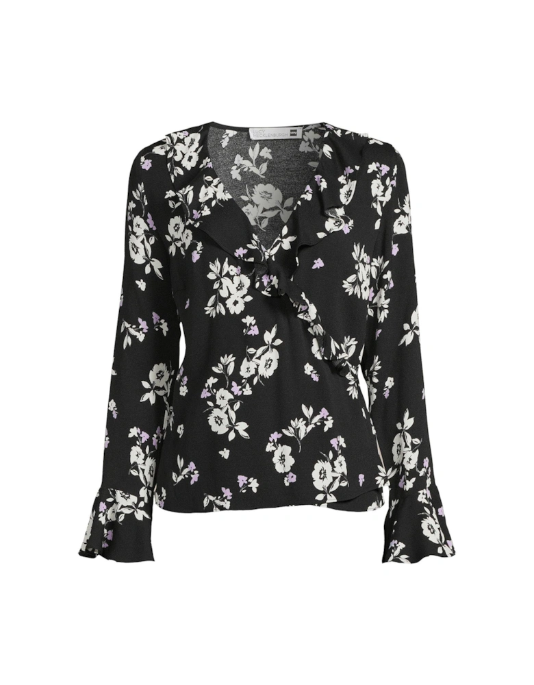 x V by Very Frill Wrap Blouse - Mono Floral