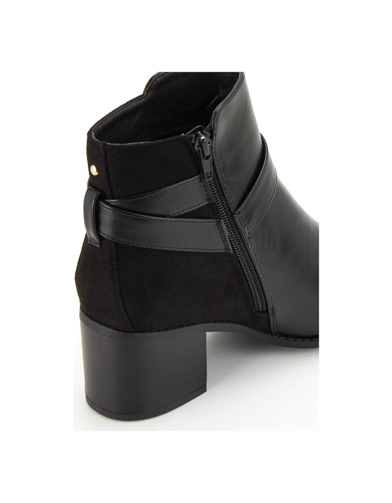 Extra Wide Fit Block Heel Buckle Ankle Boot - Black