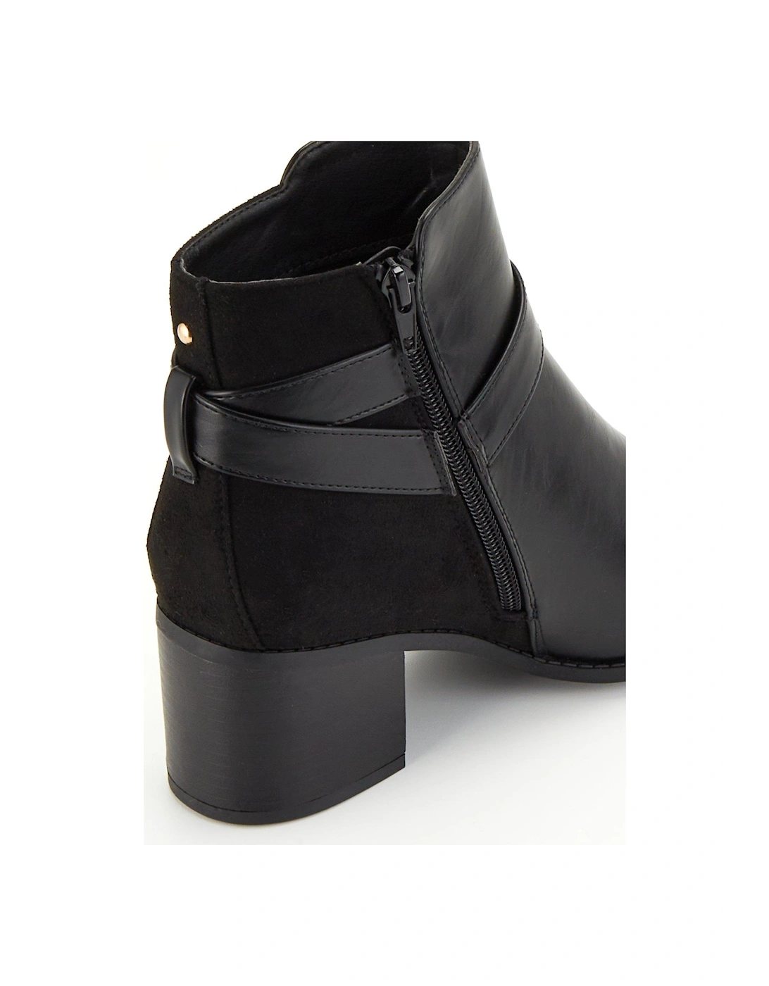 Extra Wide Fit Block Heel Buckle Ankle Boot - Black