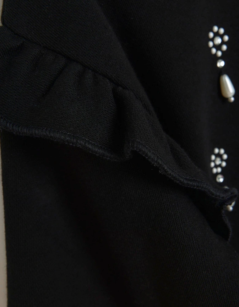 Girls Pearl Sweatshirt Dress - Black