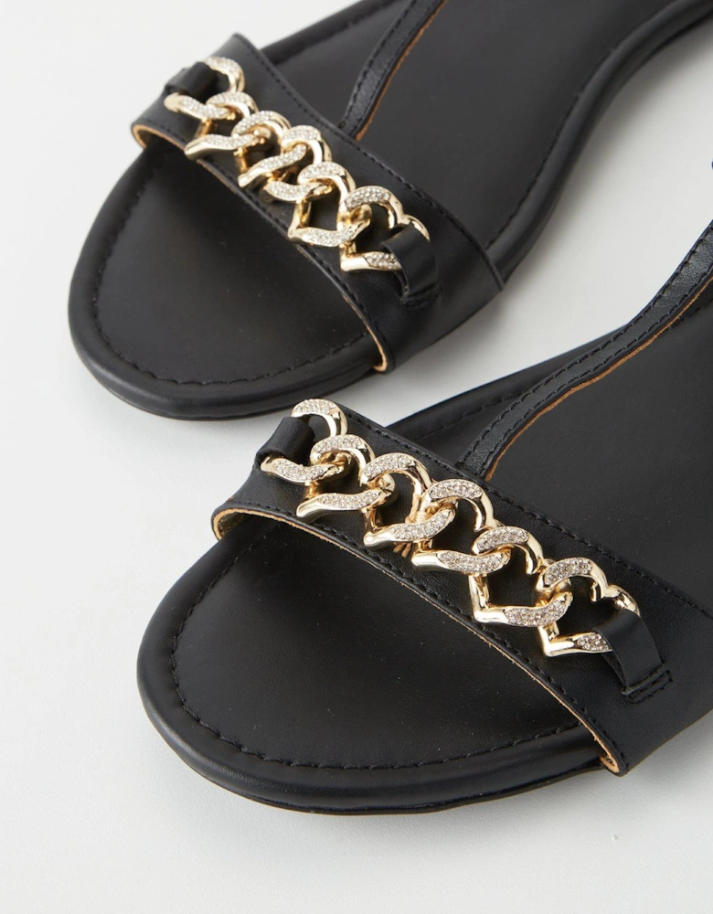 Heart Chain Detail Sandals - Black