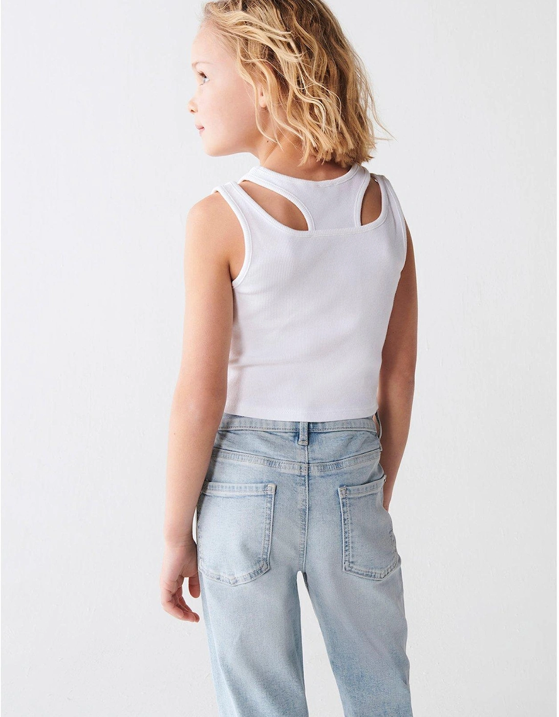 Girls 2 In 1 Ribbed Tank Top - White
