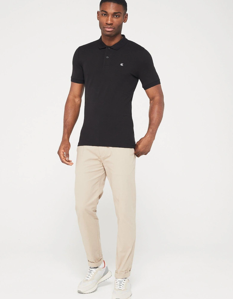 Embroidered Badge Slim Polo Shirt - Black 