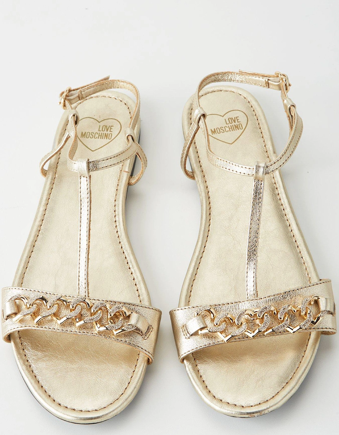 Heart Chain Detail Sandals - Gold