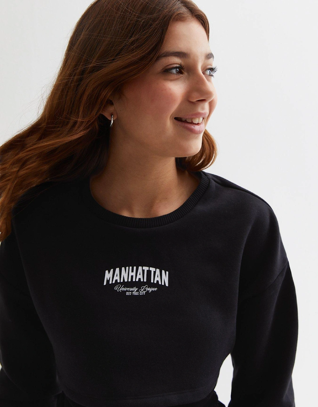 Girls Black Manhattan Logo 2-in-1 Crop Sweatshirt