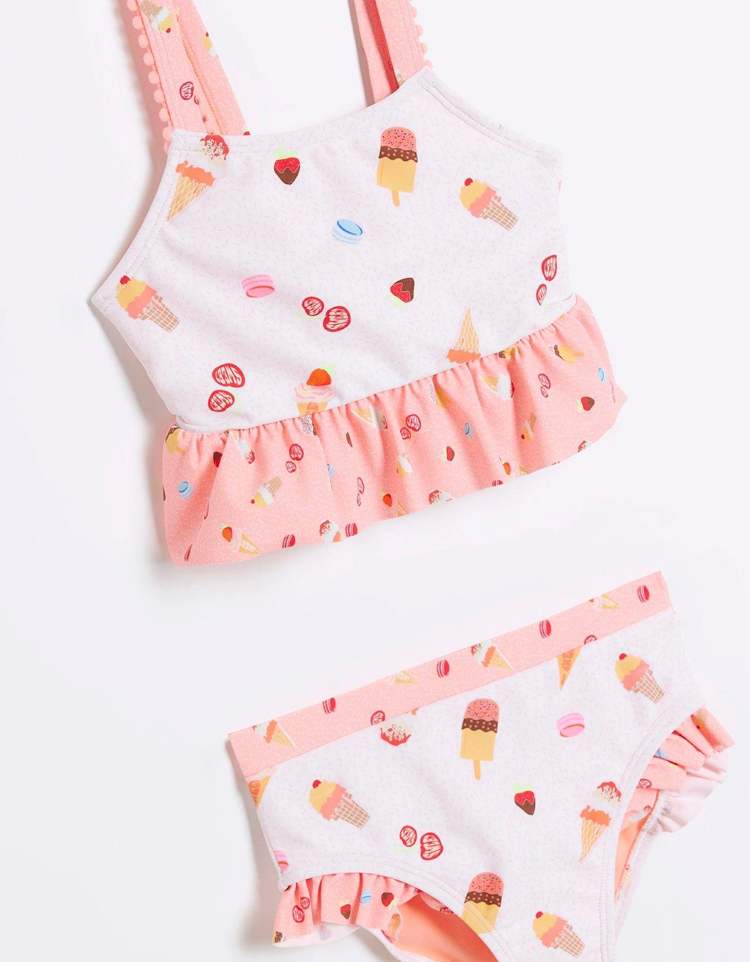Mini Girls Ice Cream Frill Bikini Set - Cream