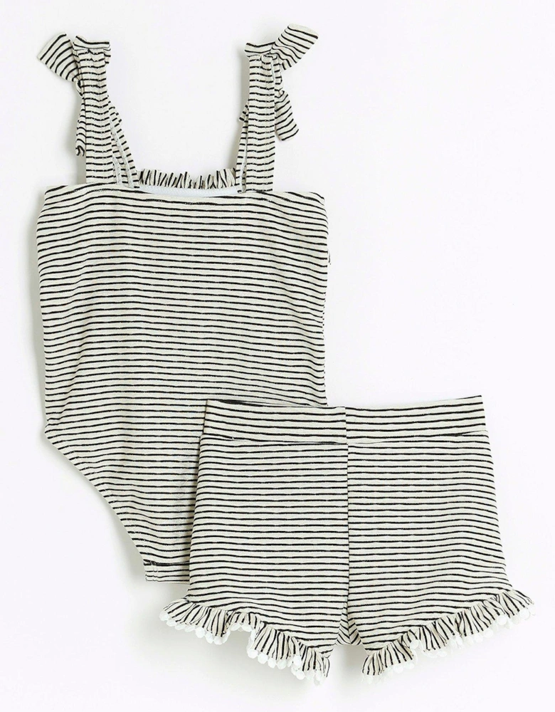 Mini Girls Stripe Frill Swimsuit Set - Black